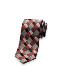 Geometric Woven Silk Tie - Red Multi