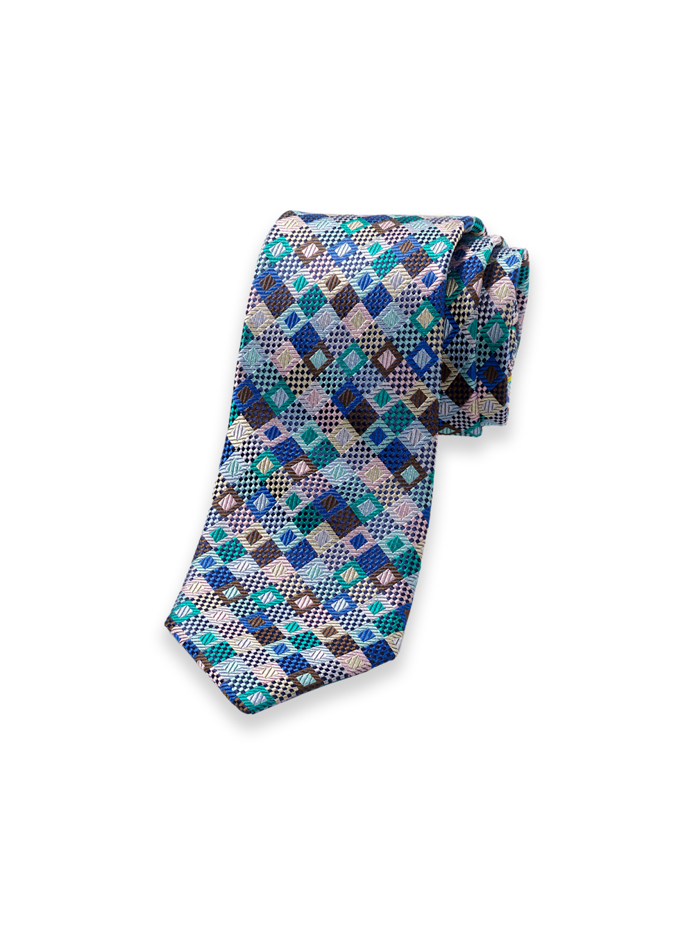 Product Image of Geometric Woven Silk Tie-Blue Multi