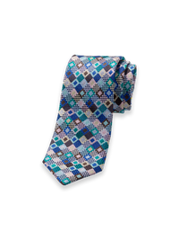 Geometric Woven Silk Tie - Blue Multi