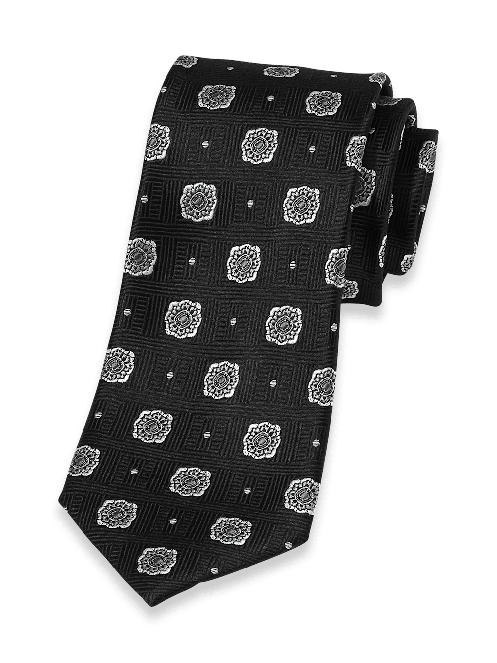Product Image of Medallion Woven Silk Tie-Black
