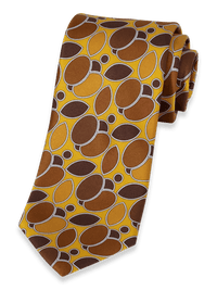 Medallion Printed Italian Silk Tie - Gold