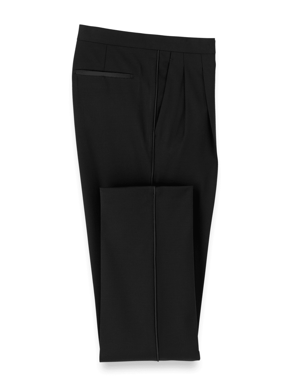 Product Image of Wool Stretch Tuxedo Pants-Black#model_pleated front