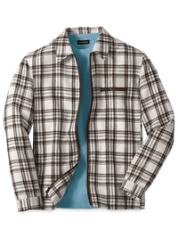 Linen Plaid Shirt Jacket - Brown/white