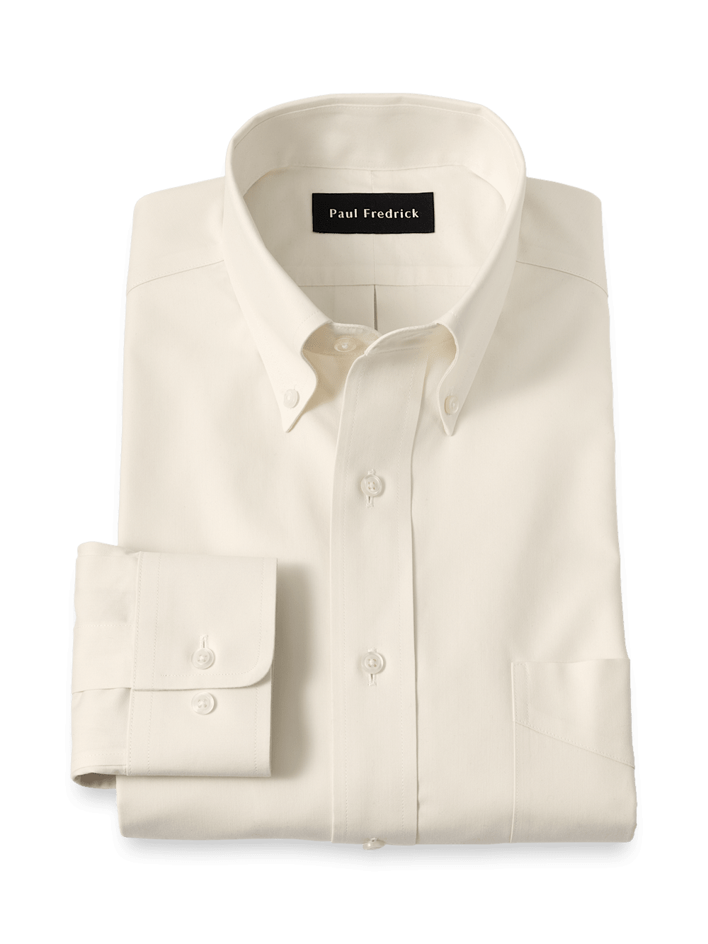 Product Image of Non-iron Cotton Pinpoint Solid Button Down Collar Dress Shirt-Ecru