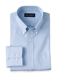 Non-Iron Cotton Pinpoint Solid Button Down Collar Dress Shirt - Blue