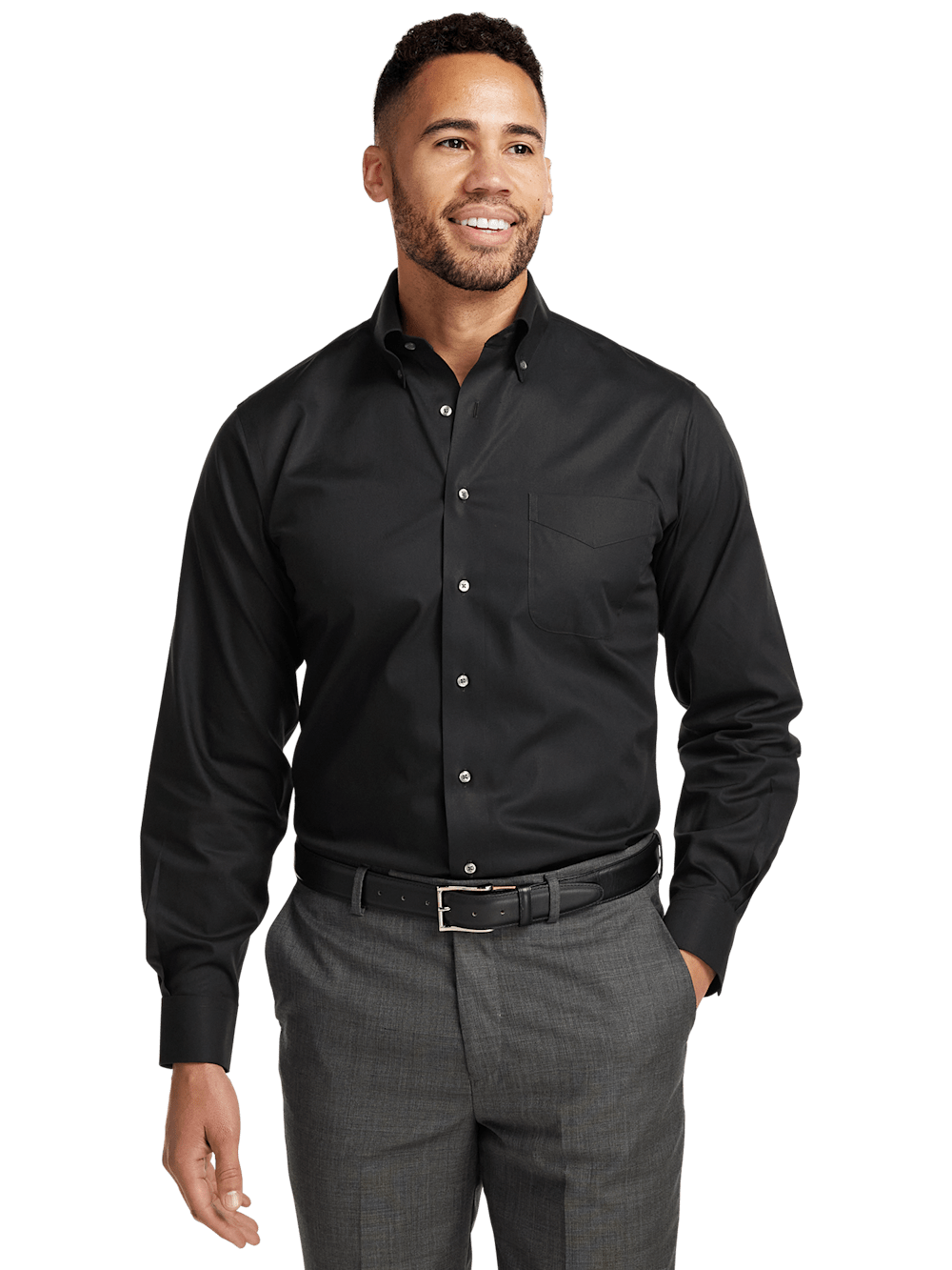 Alternate Image of Non-iron Cotton Pinpoint Solid Button Down Collar Dress Shirt-1