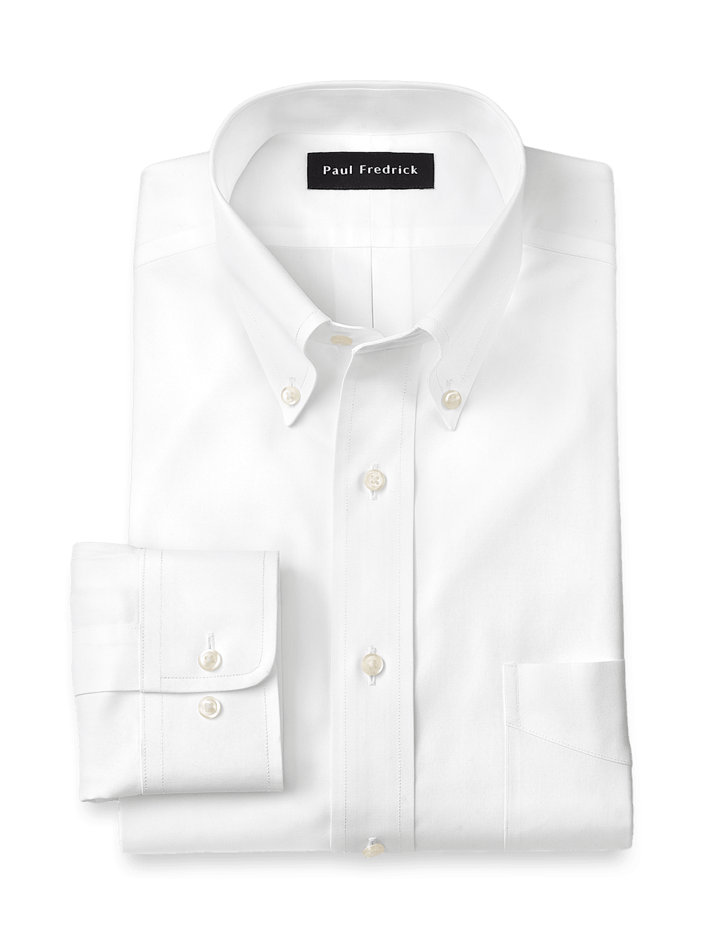 Product Image of Non-iron Cotton Pinpoint Solid Button Down Collar Dress Shirt-White