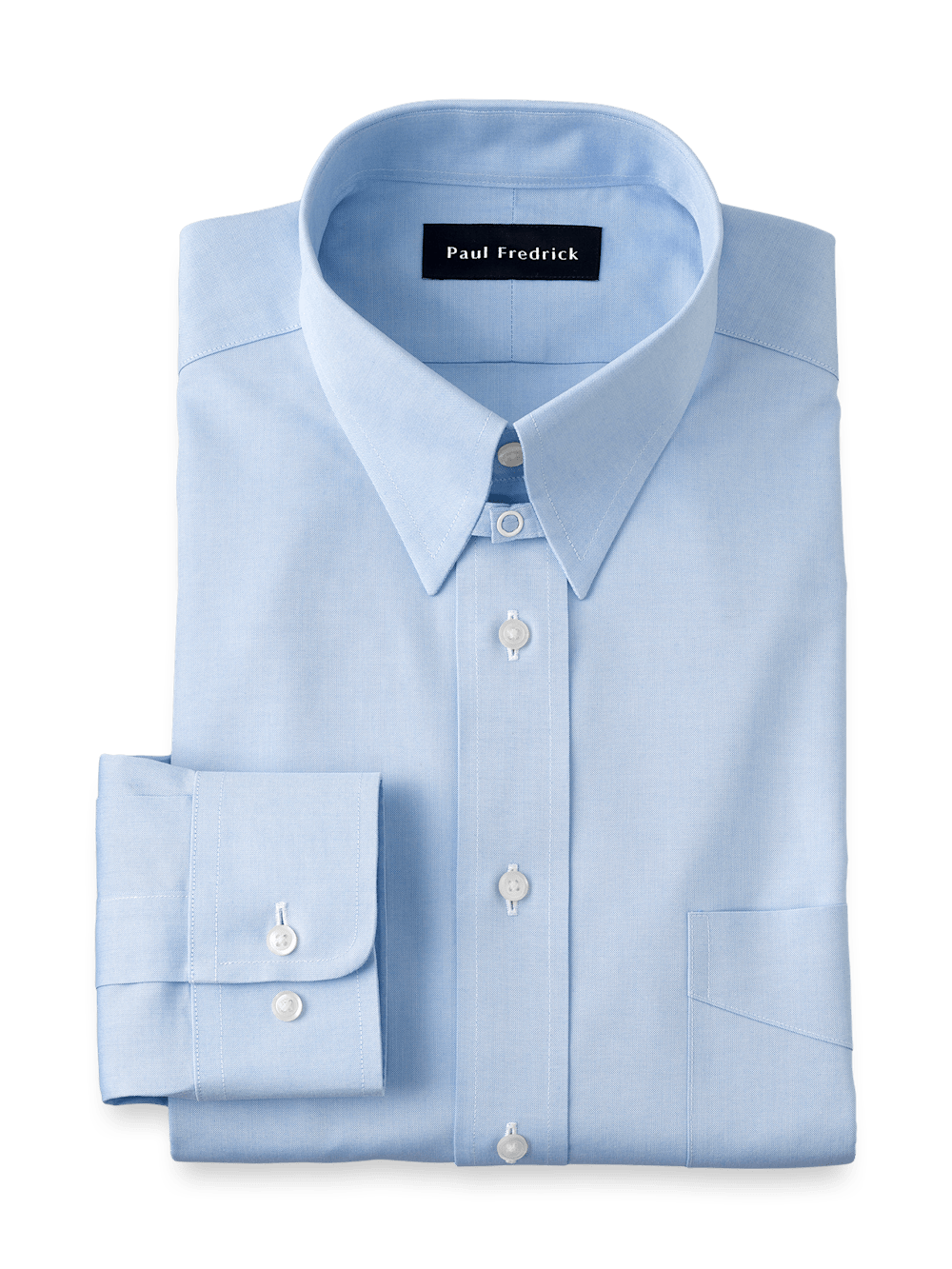 Product Image of Non-iron Cotton Pinpoint Solid Snap Tab Collar Dress Shirt-Blue