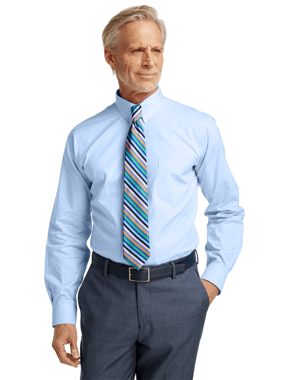 Alternate Image of Non-iron Cotton Pinpoint Solid Snap Tab Collar Dress Shirt-1