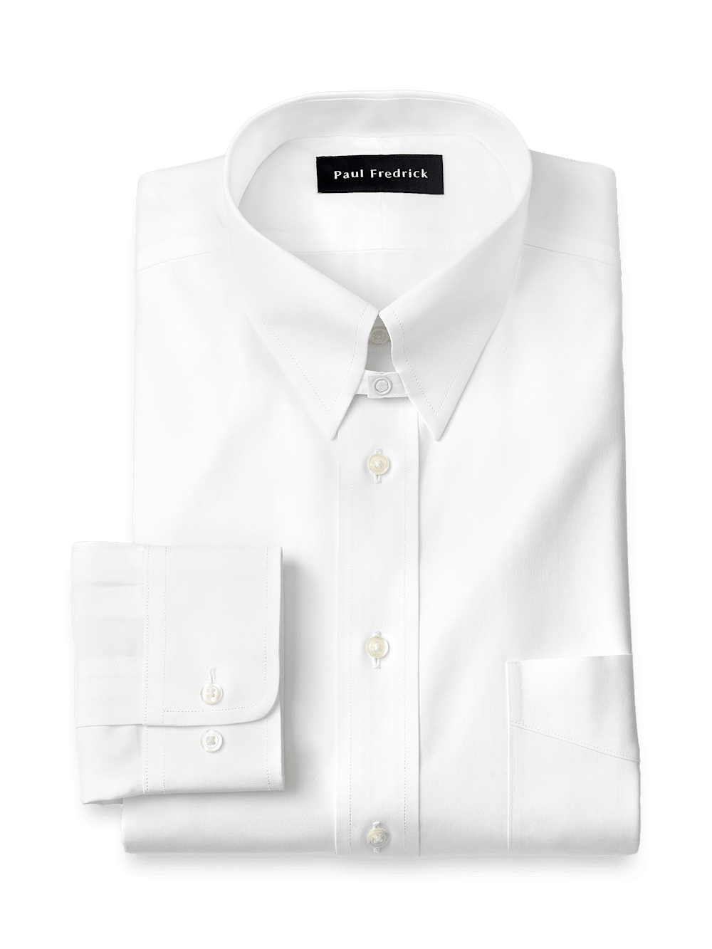 Product Image of Non-iron Cotton Pinpoint Solid Snap Tab Collar Dress Shirt-White