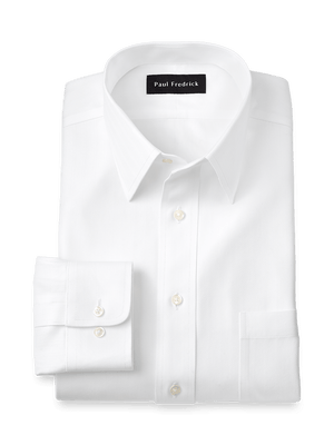 Non-Iron Cotton Herringbone Point Collar Dress Shirt - White