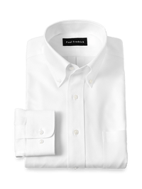 Non-Iron Cotton Twill Button Down Collar Dress Shirt - White