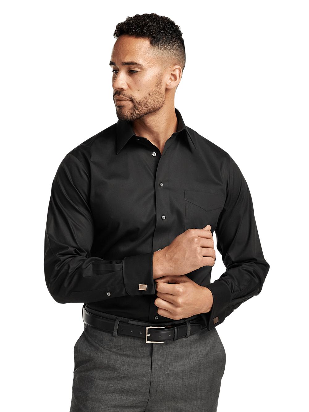 Alternate Image of Non-iron Cotton Pinpoint Solid Point Collar French Cuff Dress Shirt-1