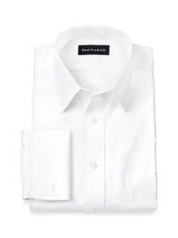 Non-Iron Cotton Pinpoint Solid Point Collar French Cuff Dress Shirt - White