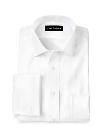 Non-Iron Cotton Pinpoint Solid Spread Collar French Cuff Dress Shirt - White