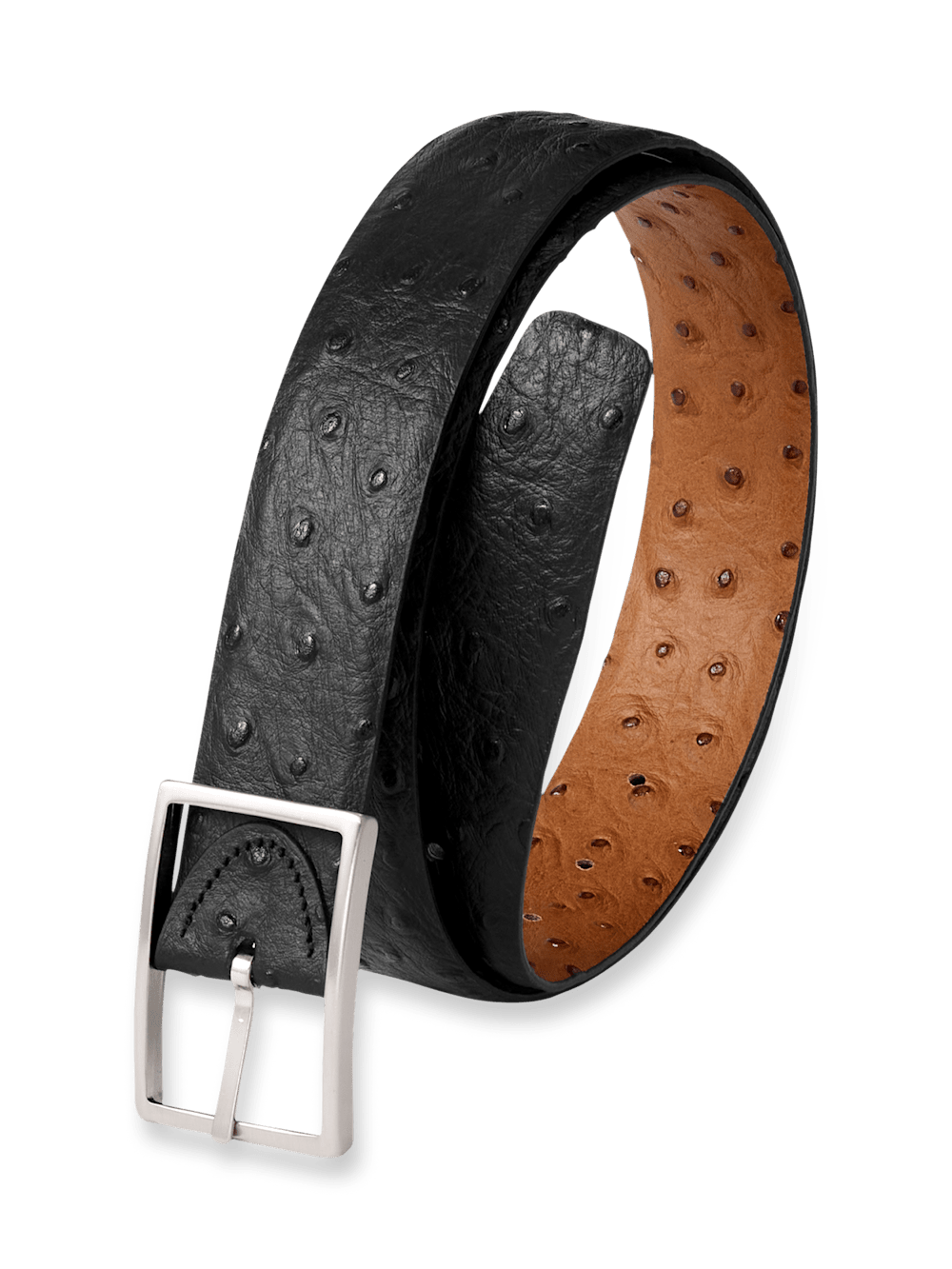 Product Image of Ostrich Embossed Reversible Belt-Black/Tan