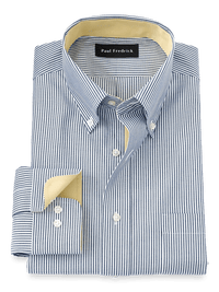 Non-Iron Cotton Stripe Dress Shirt With Contrast Trim - Blue