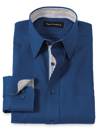Non-Iron Cotton Solid Dress Shirt With Contrast Trim - Blue