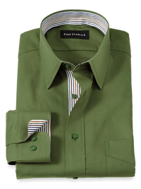 Non-Iron Cotton Solid Dress Shirt With Contrast Trim - Green