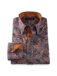 Comfort Stretch Non-Iron Botanical Dress Shirt With Contrast Trim - Multi