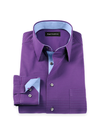 Comfort Stretch Non-Iron Dot Dress Shirt With Contrast Trim - Purple