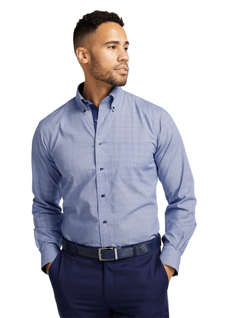 Alternate Image of Non-iron Cotton Plaid Dress Shirt With Contrast Trim-1
