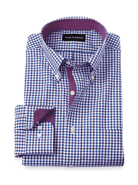 Non-Iron Cotton Gingham Dress Shirt With Contrast Trim - Blue/purple