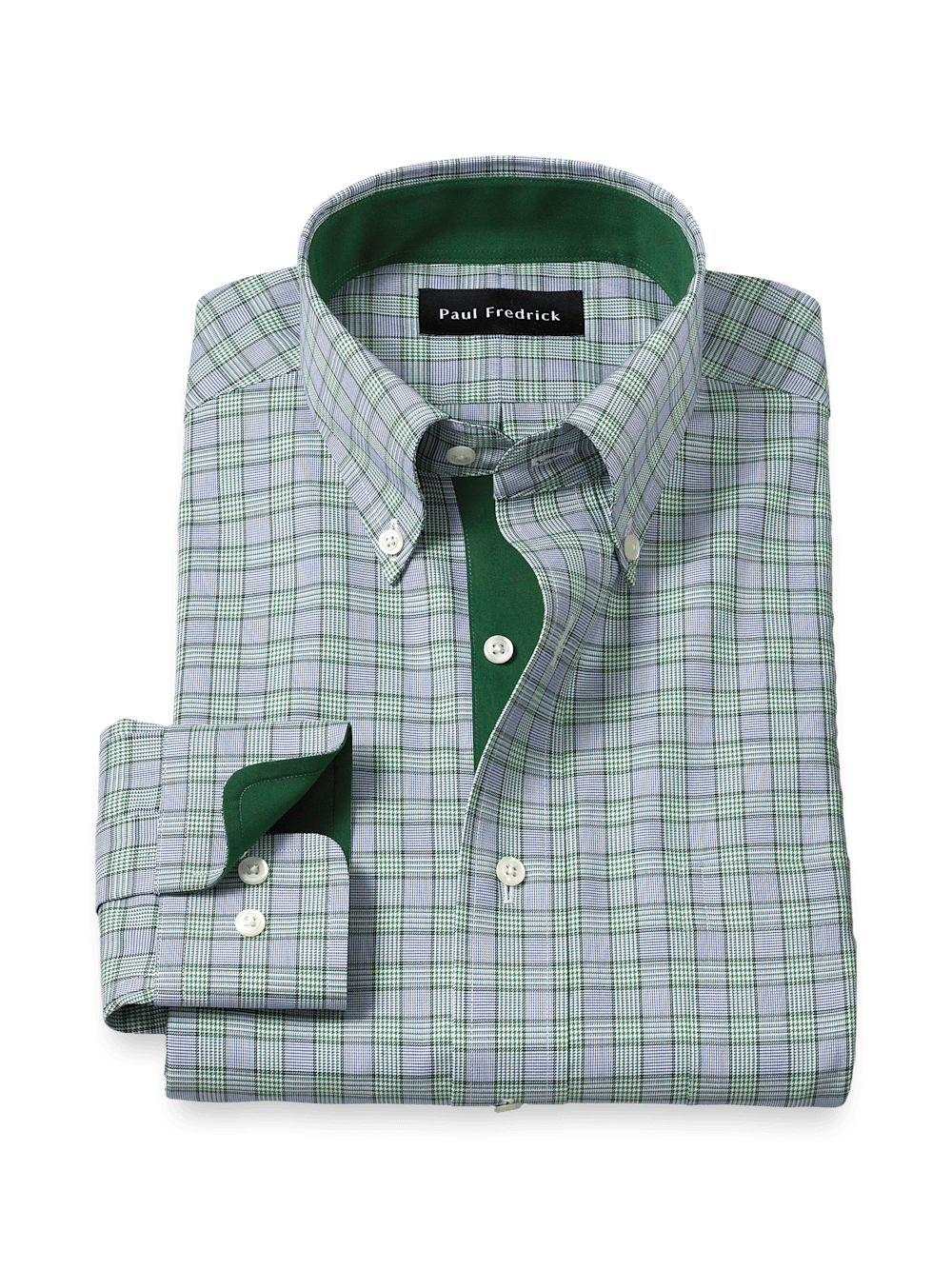 Product Image of Non-iron Cotton Plaid Dress Shirt With Contrast Trim-Navy/Green