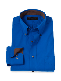 Non-Iron Cotton Solid Dress Shirt With Contrast Trim - Cobalt