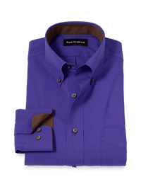Non-Iron Cotton Solid Dress Shirt With Contrast Trim - Purple