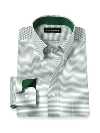 Non-Iron Cotton Check Dress Shirt With Contrast Trim - Green/white