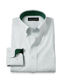 Non-Iron Cotton Stripe Dress Shirt With Contrast Trim - Green