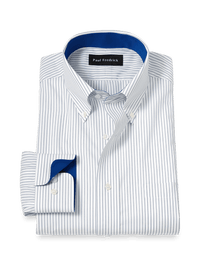 Non-Iron Cotton Stripe Dress Shirt With Contrast Trim - Cobalt