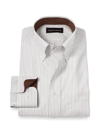 Non-Iron Cotton Stripe Dress Shirt With Contrast Trim - Brown