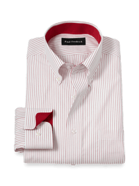 Non-Iron Cotton Stripe Dress Shirt With Contrast Trim - Red