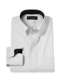 Non-Iron Cotton Stripe Dress Shirt With Contrast Trim - Black