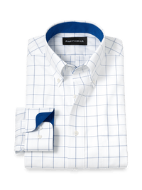 Non-Iron Cotton Windowpane Dress Shirt With Contrast Trim - Cobalt