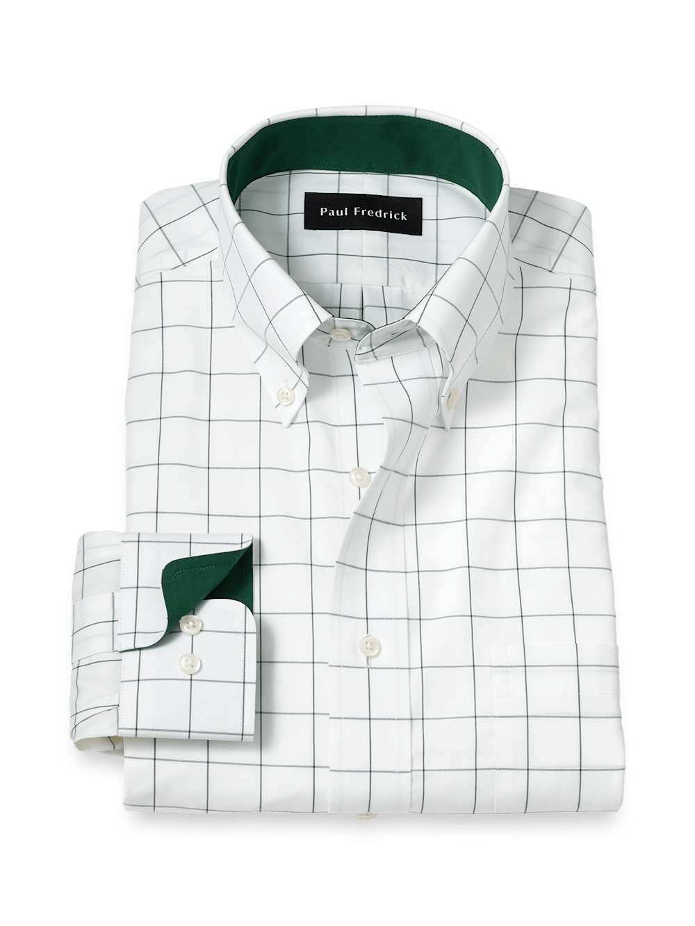 Product Image of Non-iron Cotton Windowpane Dress Shirt With Contrast Trim-Green
