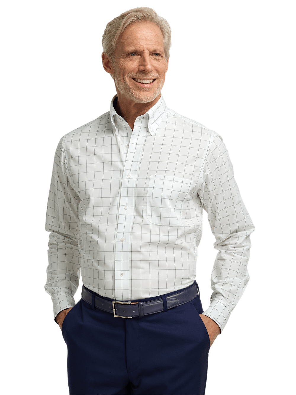 Alternate Image of Non-iron Cotton Windowpane Dress Shirt With Contrast Trim-1