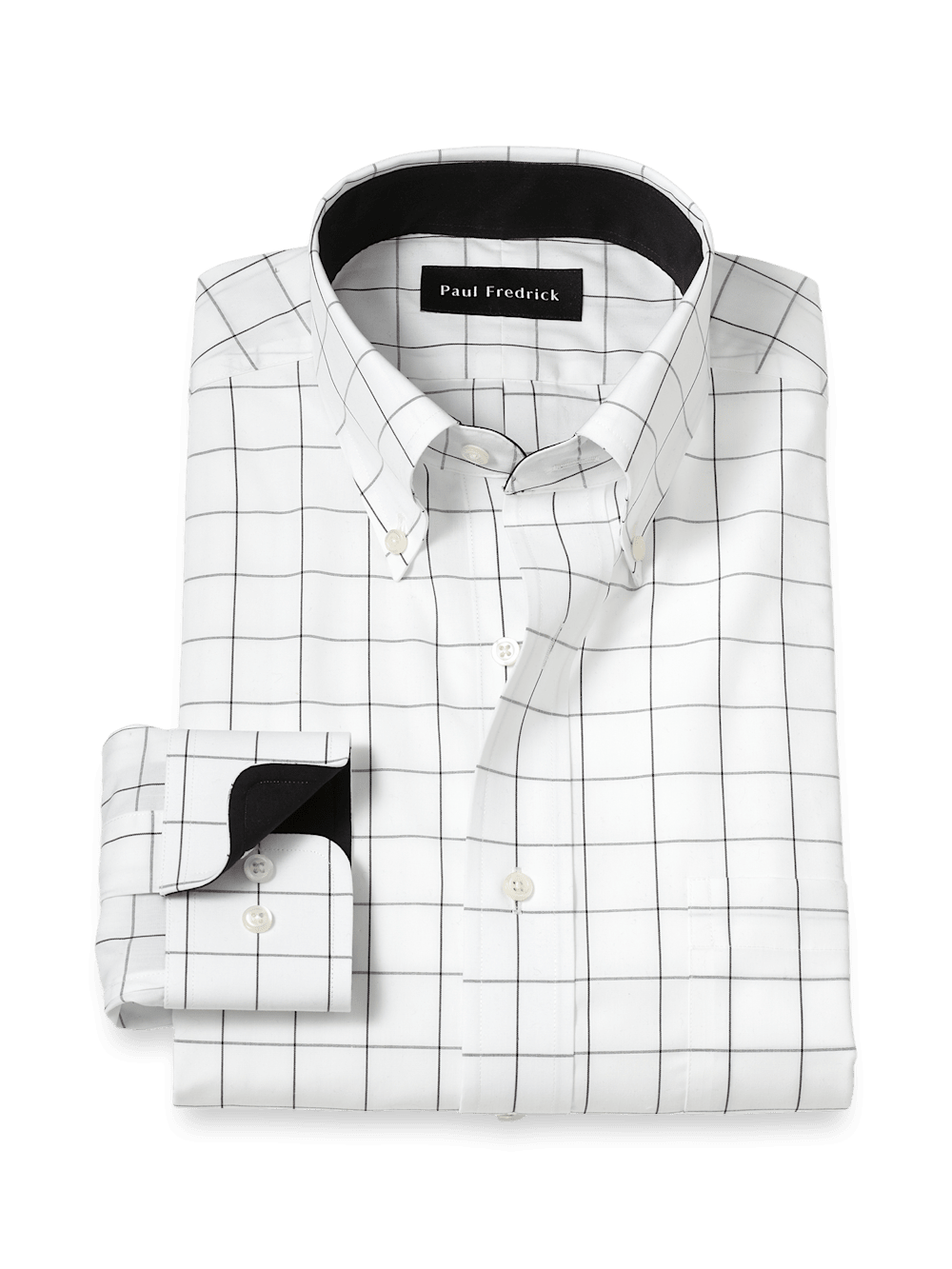 Product Image of Non-iron Cotton Windowpane Dress Shirt With Contrast Trim-Black