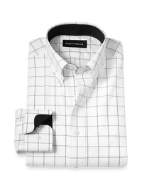 Non-Iron Cotton Windowpane Dress Shirt With Contrast Trim - Black
