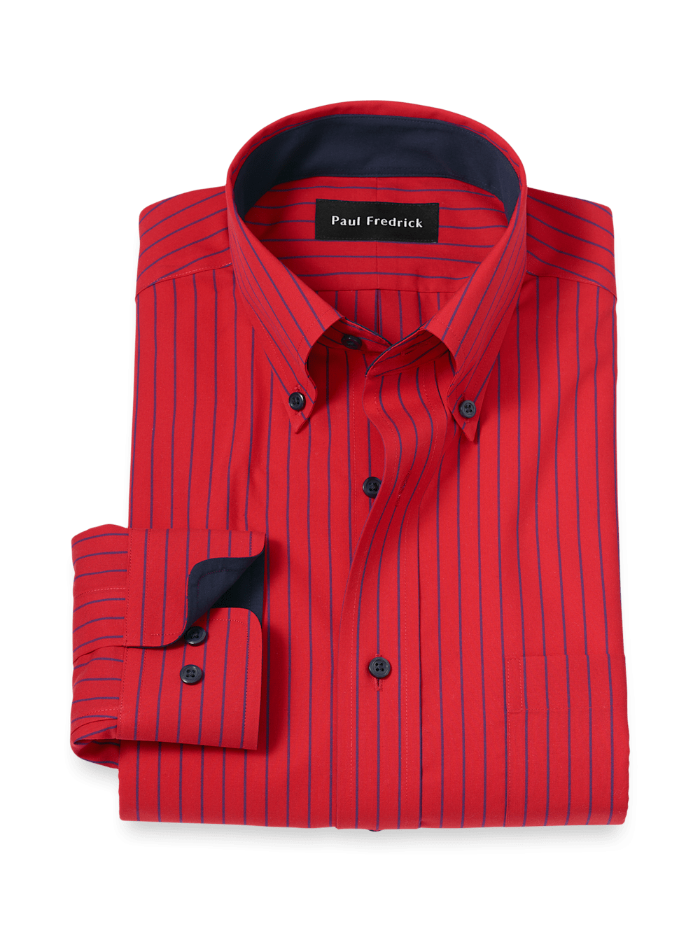 Product Image of Non-iron Cotton Stripe Dress Shirt With Contrast Trim-Red