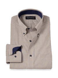 Non-Iron Cotton Check Dress Shirt With Contrast Trim - Navy/gold