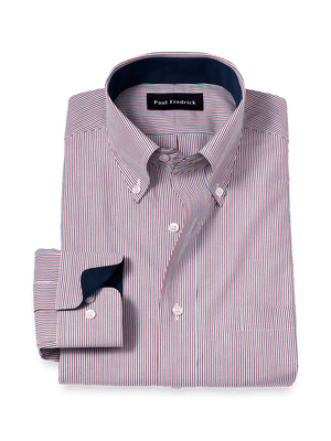 Non-Iron Cotton Stripe Dress Shirt With Contrast Trim - Red