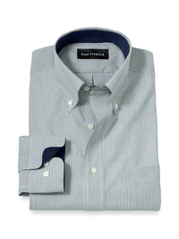 Non-Iron Cotton Stripe Dress Shirt With Contrast Trim - Green