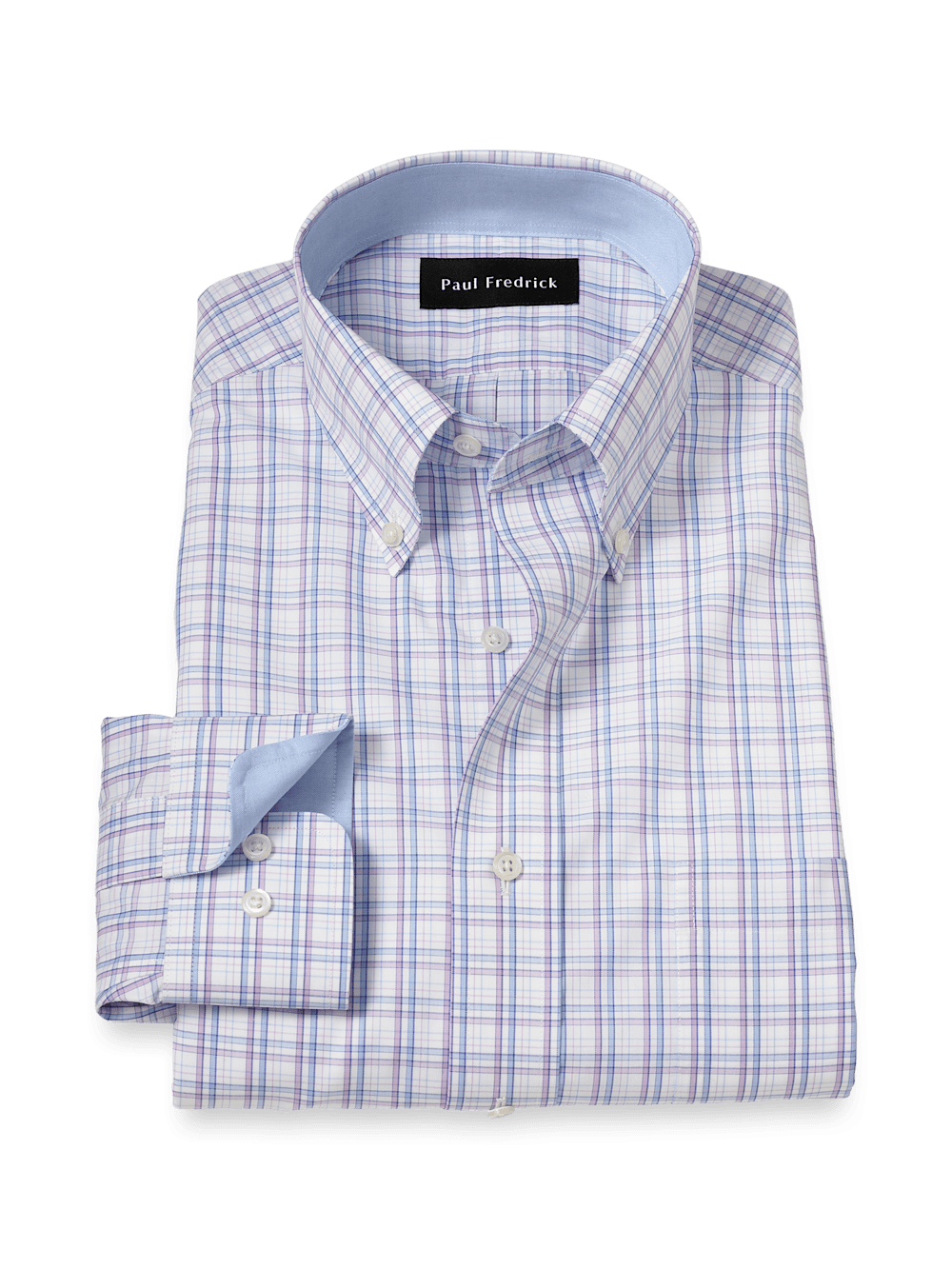 Product Image of Non-iron Cotton Plaid Dress Shirt With Contrast Trim-Blue/Purple