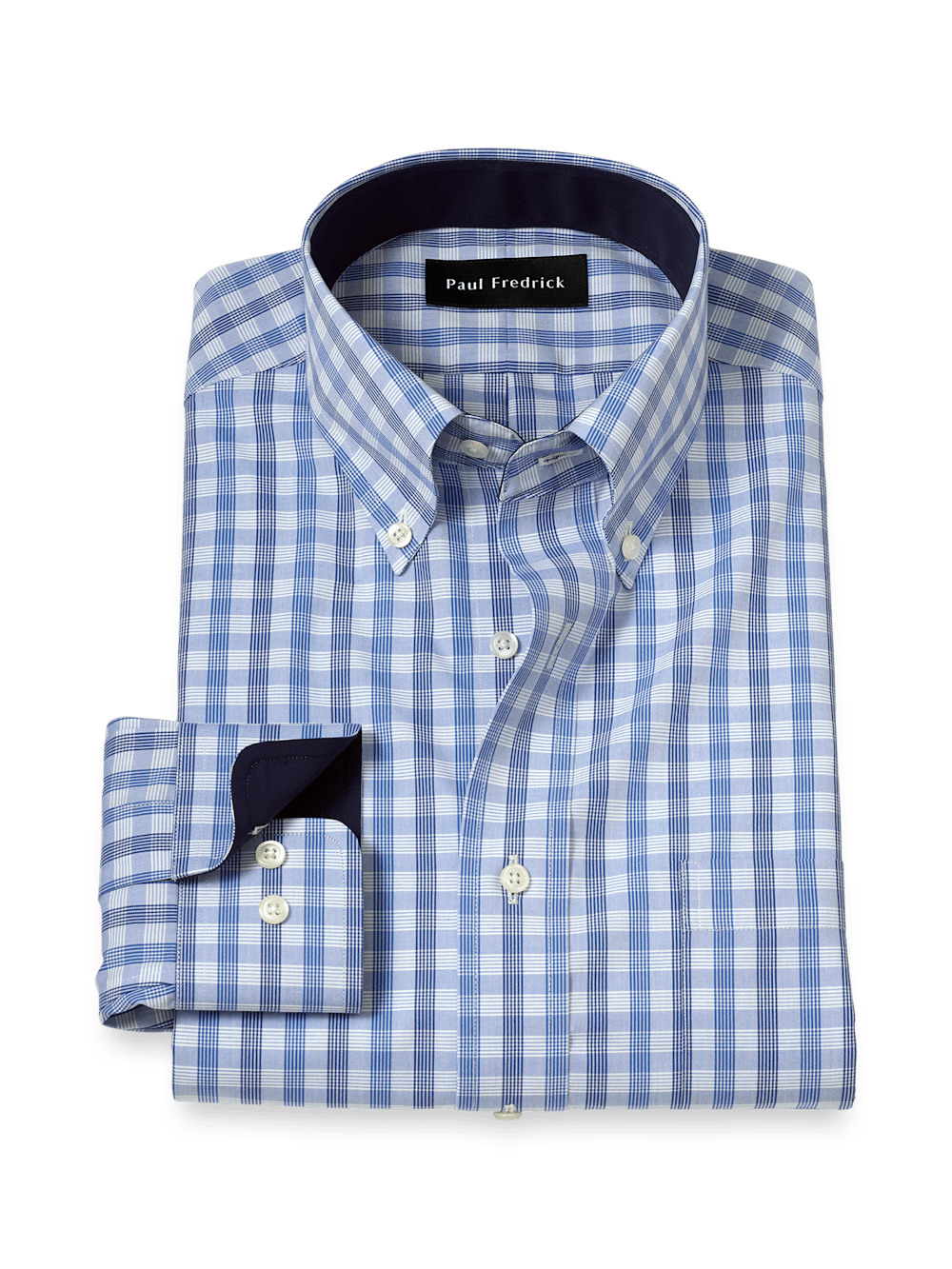 Product Image of Non-iron Cotton Plaid Dress Shirt With Contrast Trim-Blue