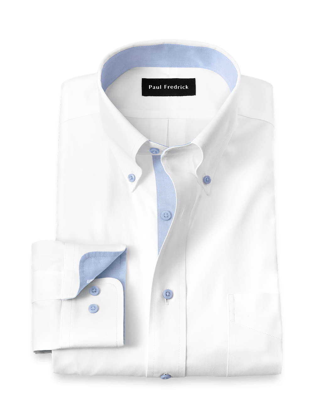 Product Image of Comfort Stretch Non-iron Solid Dress Shirt With Contrast Trim-White/Blue
