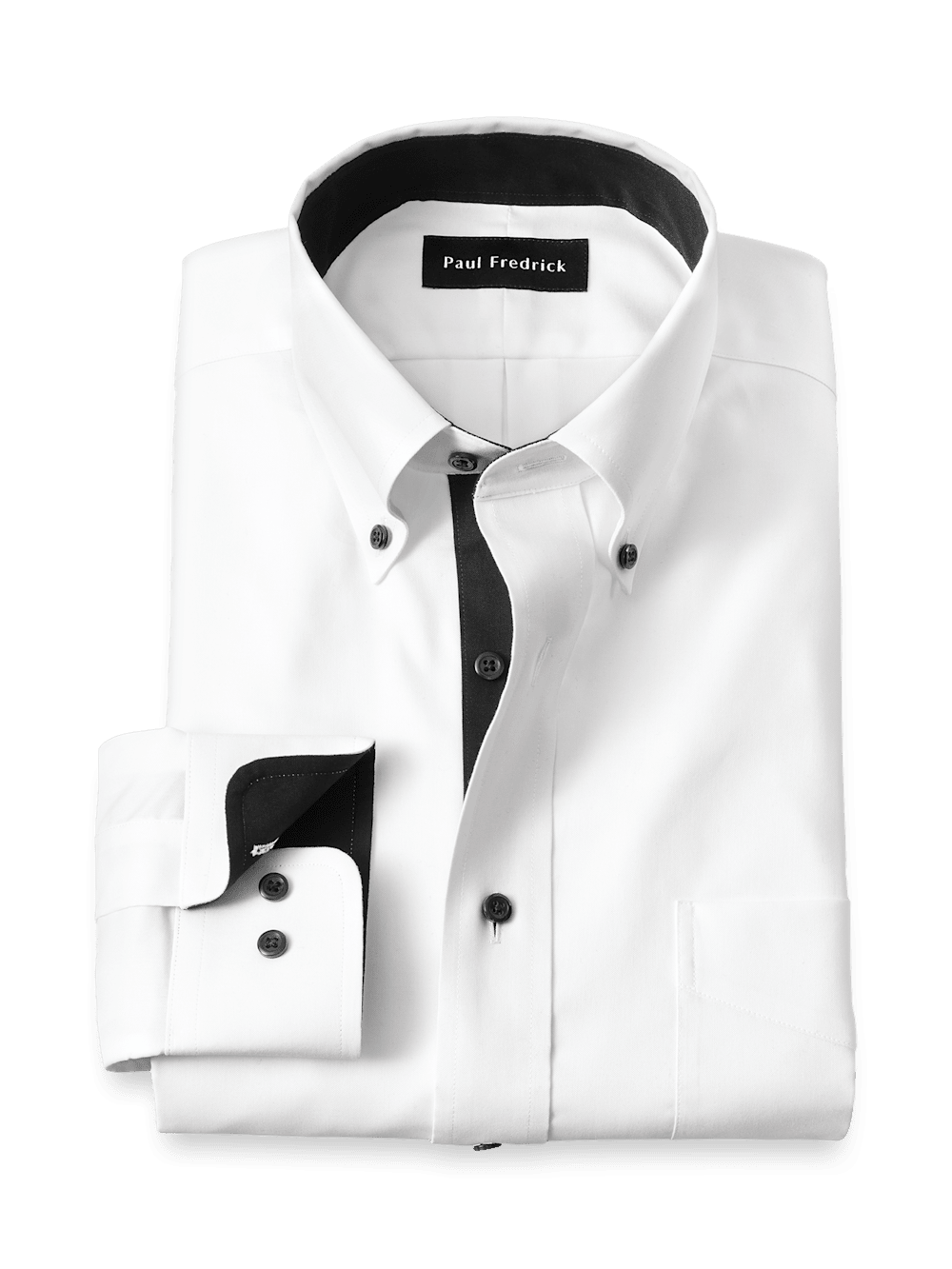 Product Image of Comfort Stretch Non-iron Solid Dress Shirt With Contrast Trim-White/Black