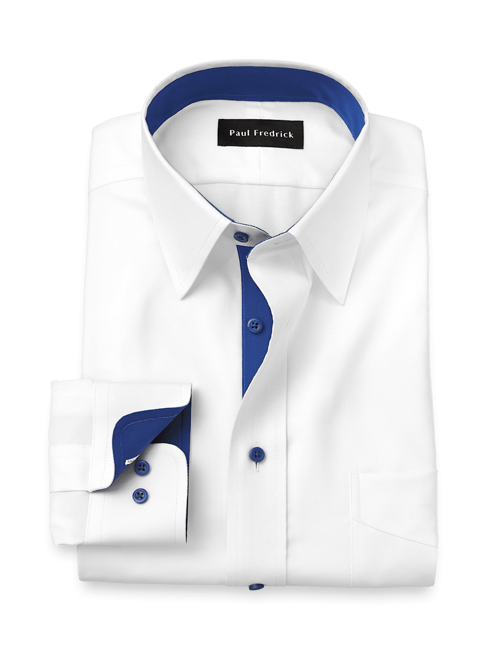 Product Image of Comfort Stretch Non-iron Solid Dress Shirt With Contrast Trim-White/Cobalt